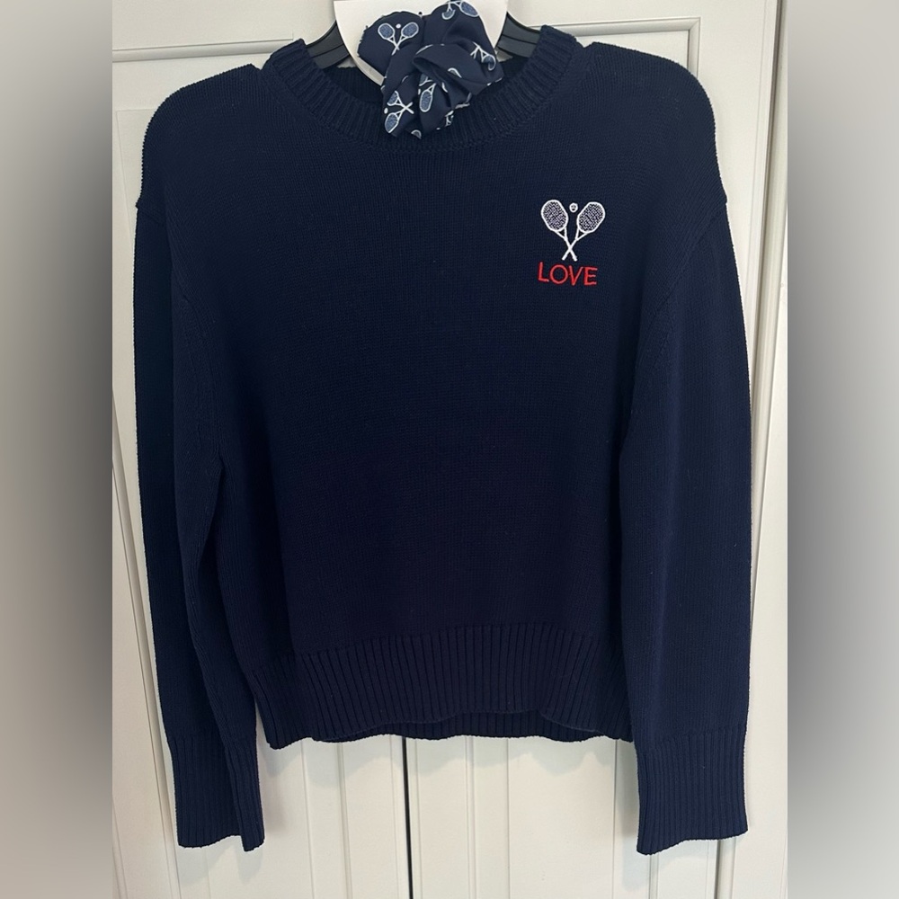 Navy Blue Sweater with Tennis Love Embroidery